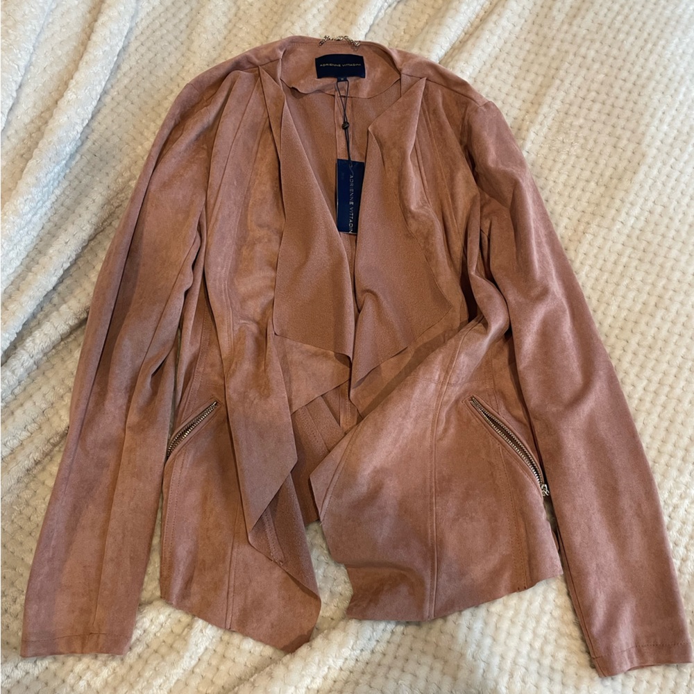 NWT Adrienne Vittadini Pink Blush Faux Suede Drapy Blazer